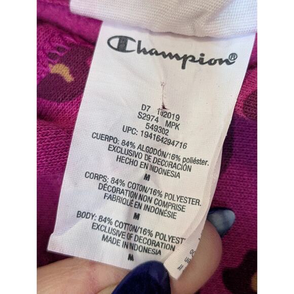 Champion Reverse Weave Cheetah Print Hoodie Magenta Women's Size Medium - Picture 5 of 8